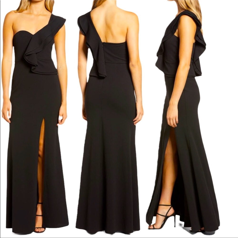 LULUS Kiss Me Again One-Shoulder Ruffle Gown